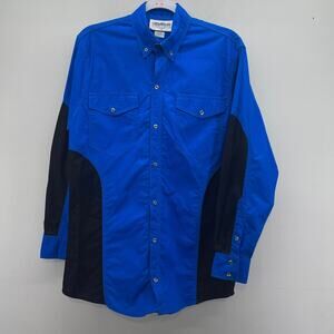 San Angelo Western Button Down Shirt‎ Mens Small Bright Blue Black Long Sleeve